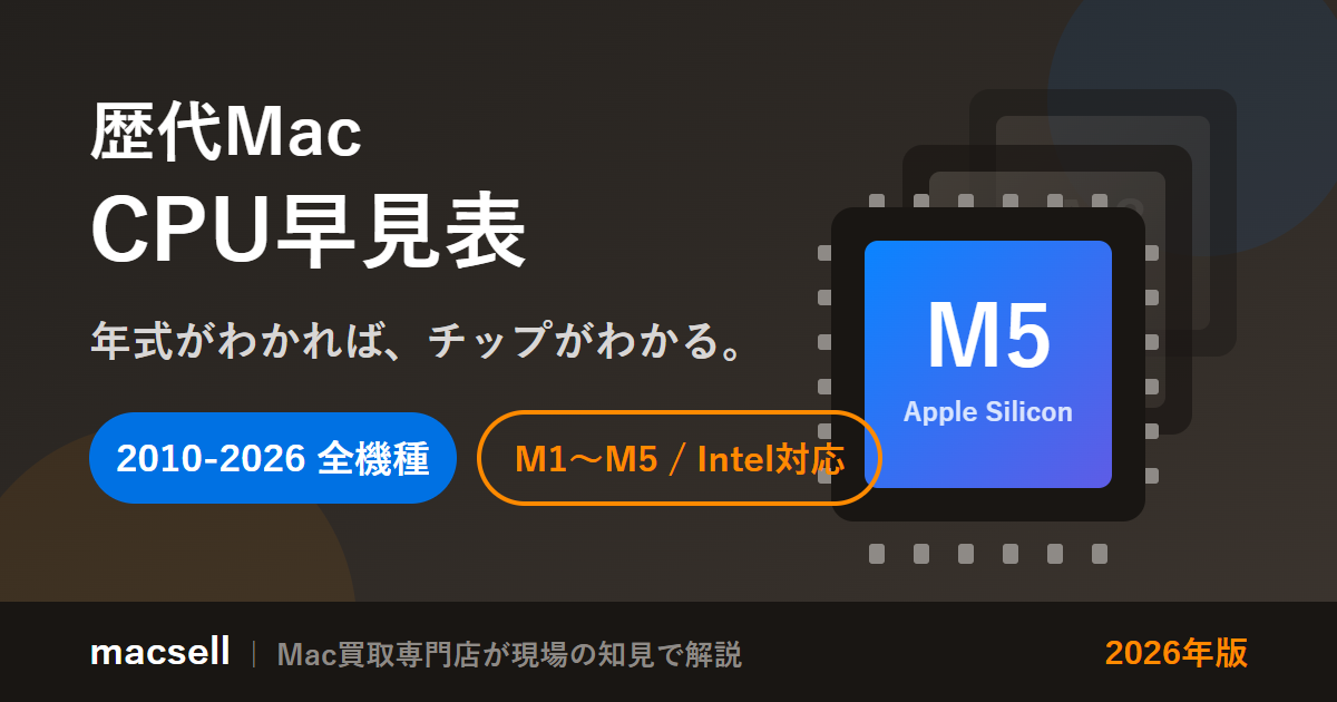 Mac買取店が教える！Apple Macシリーズ CPU早見表(2010-2026)【M1〜M5